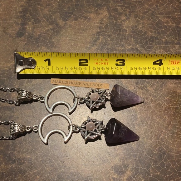 Purple Amethyst Pendulum Crescent Moon Necklace Jewelry New Witch Boho Magic - Picture 4 of 9